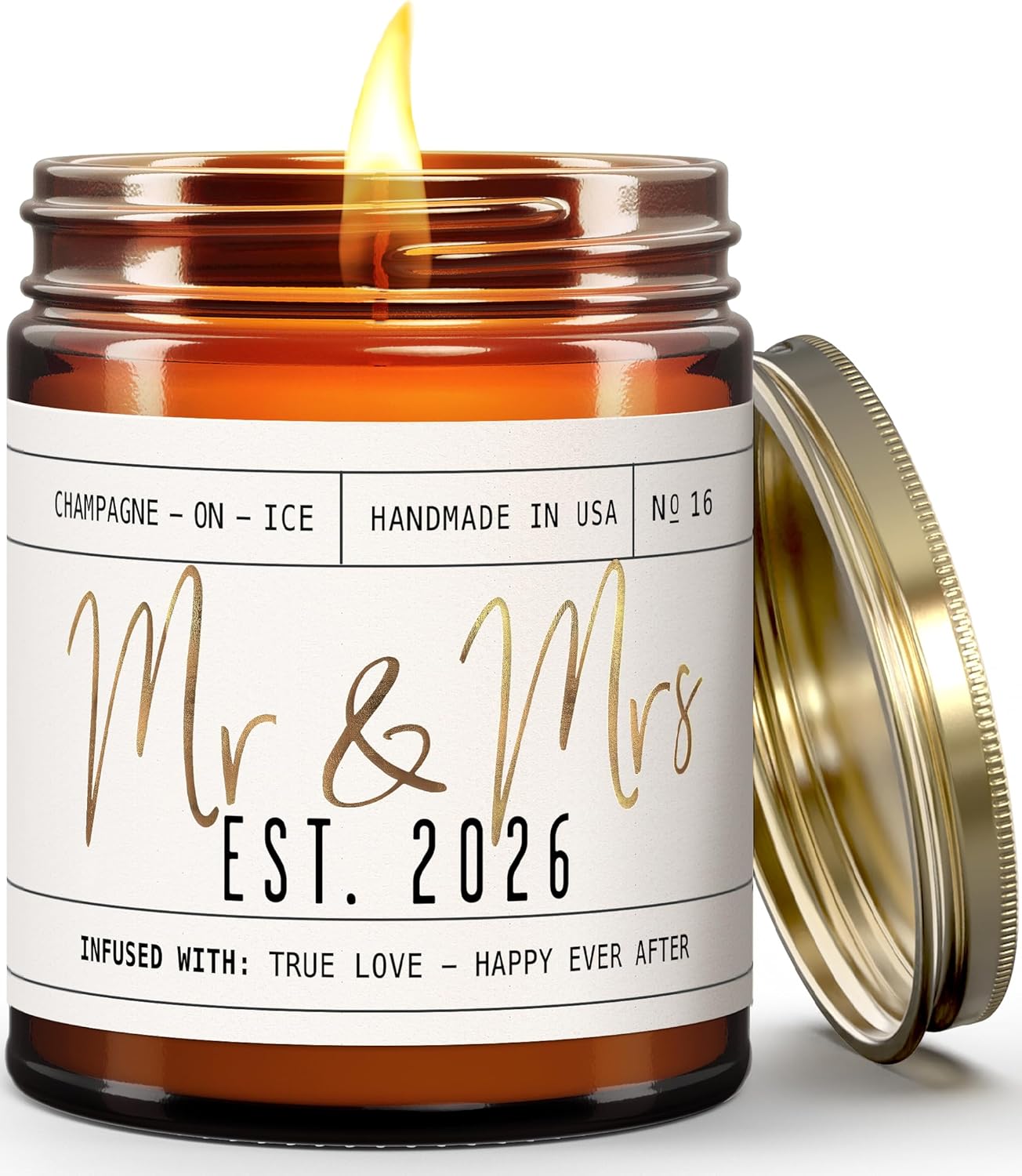 Mr and Mrs Est 2026 candle wedding gift for couples