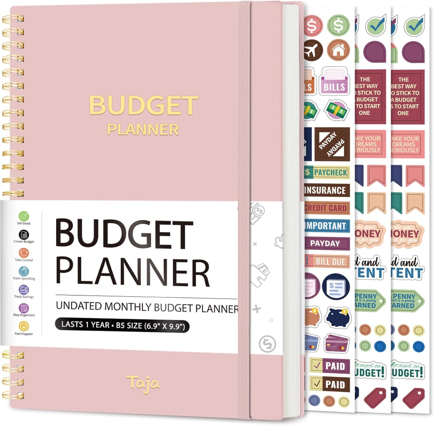 Pink monthly budget planner with expense tracker notebook