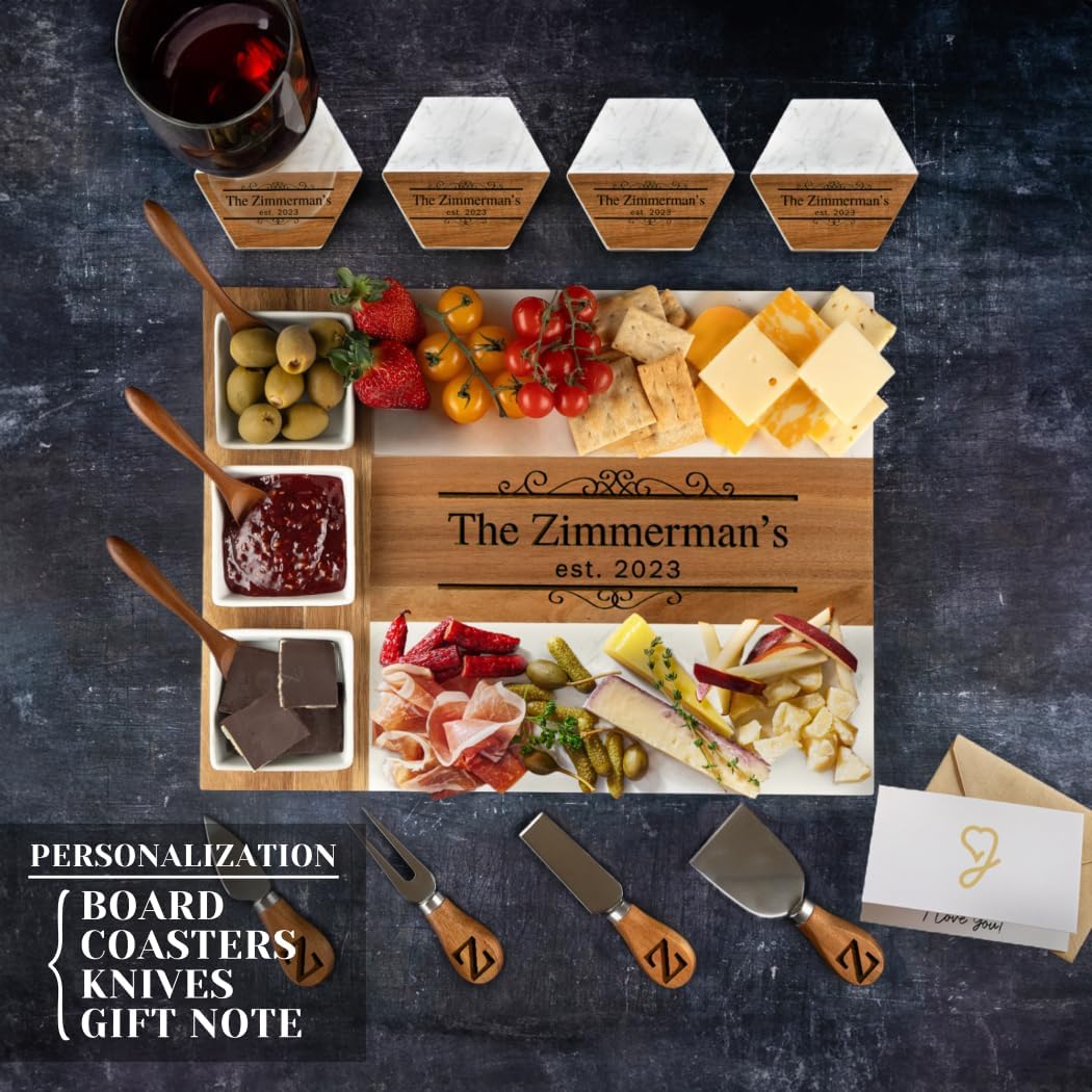 Personalized charcuterie board set with knives wedding gift