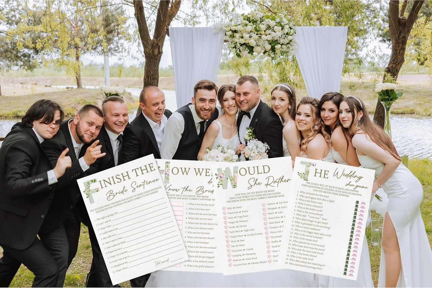 Green floral bridal shower games set