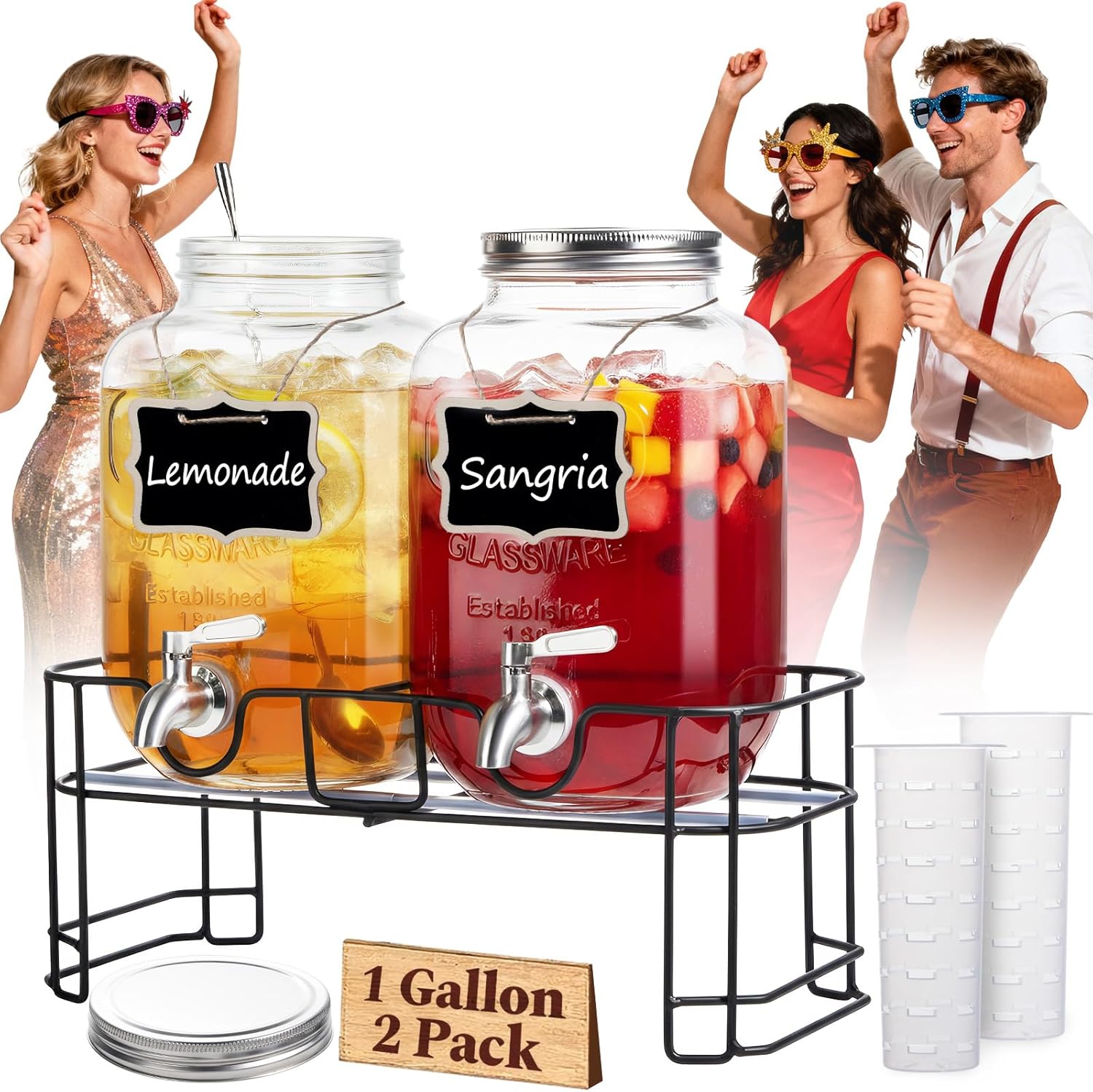 Glass drink dispensers for wedding beverage stations and parties