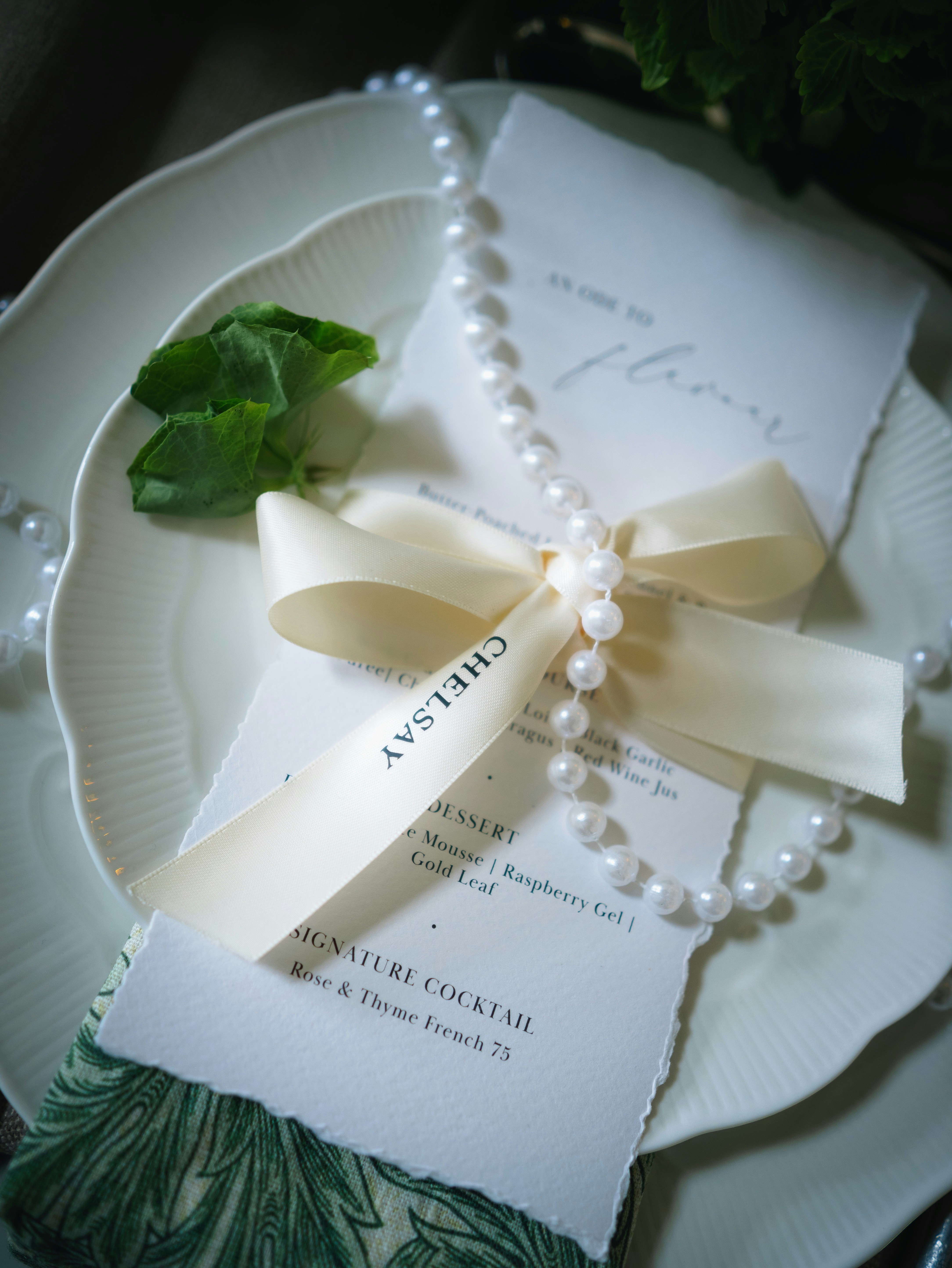 Wedding menu with signature cocktail detail