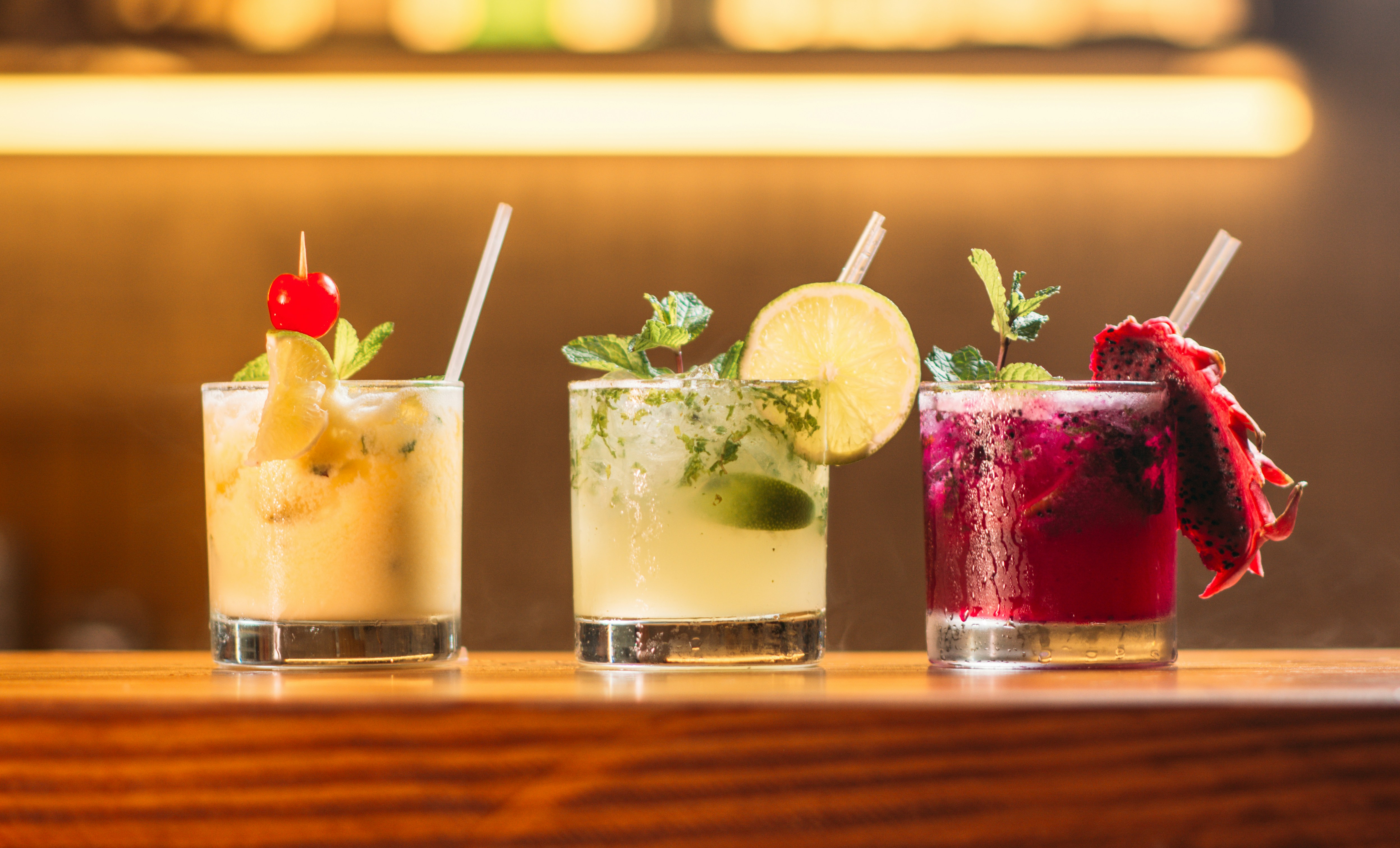 Colorful tropical cocktails for wedding reception