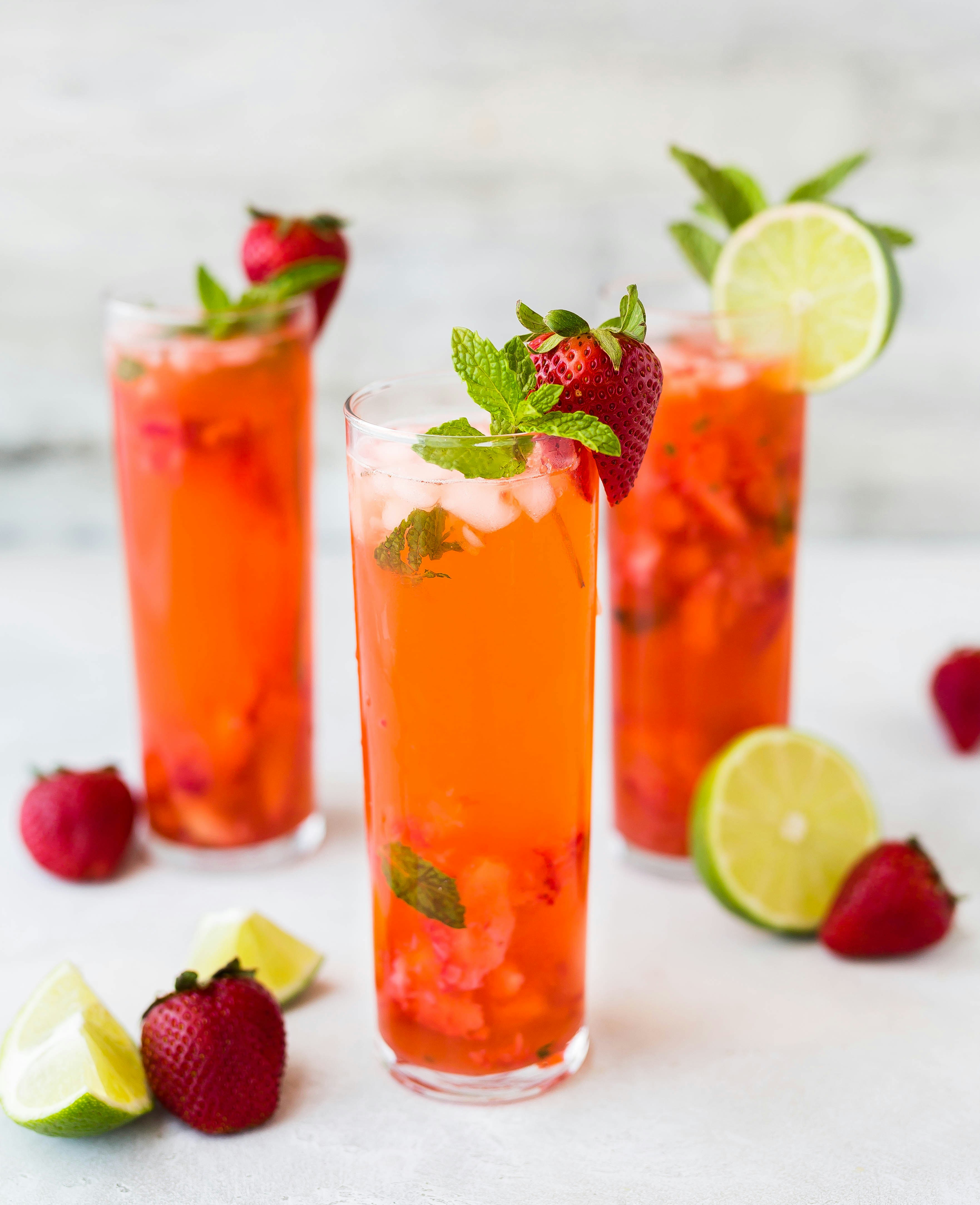 Strawberry summer wedding cocktails with lime and mint