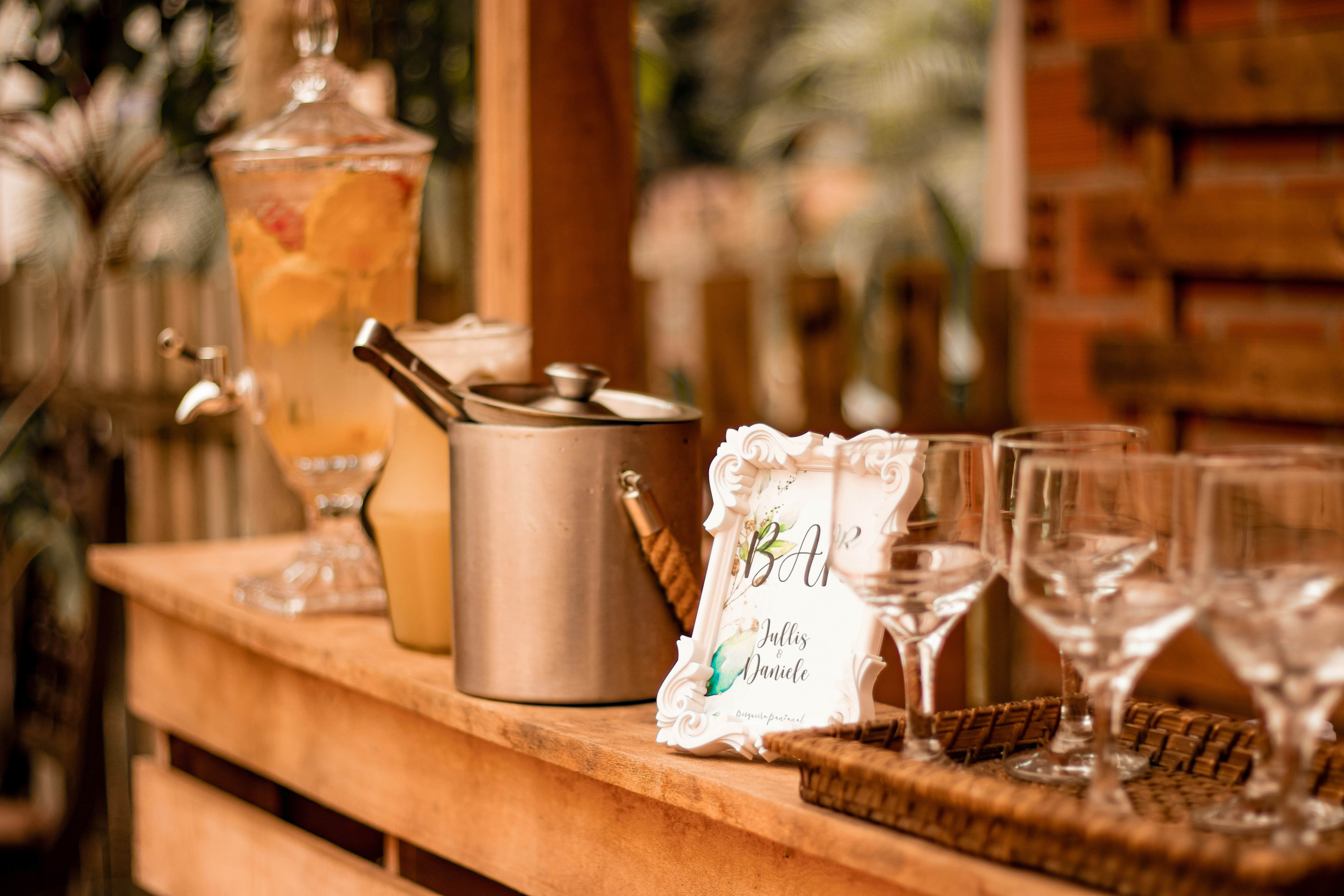 Wedding cocktails and bar setup
